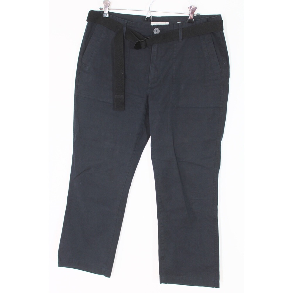 Vince 10 Navy Blue Belted Cotton Stretch Straight Leg Crop Utility Pants